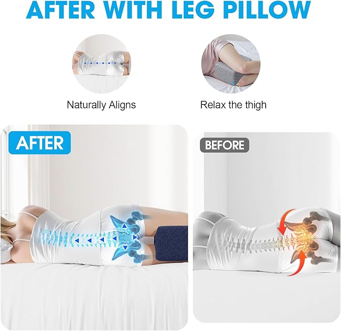 Knee Pillow for Side Sleepers with Cooling Gel, Memory Foam Elevation Pillow for Spine Aligning, Sciatica, Back, Hip, Knee, Ankle Pain, Blue/Regular