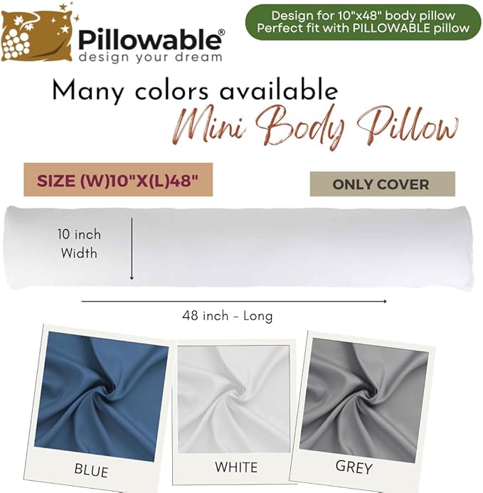 Body Pillow Case - Brushed Microfiber Body Pillow Cover, 48x10 inches Body Pillowcase, Full Zipper Closure, Cooling Breathable, Durable, and Easy Care - (Blue)