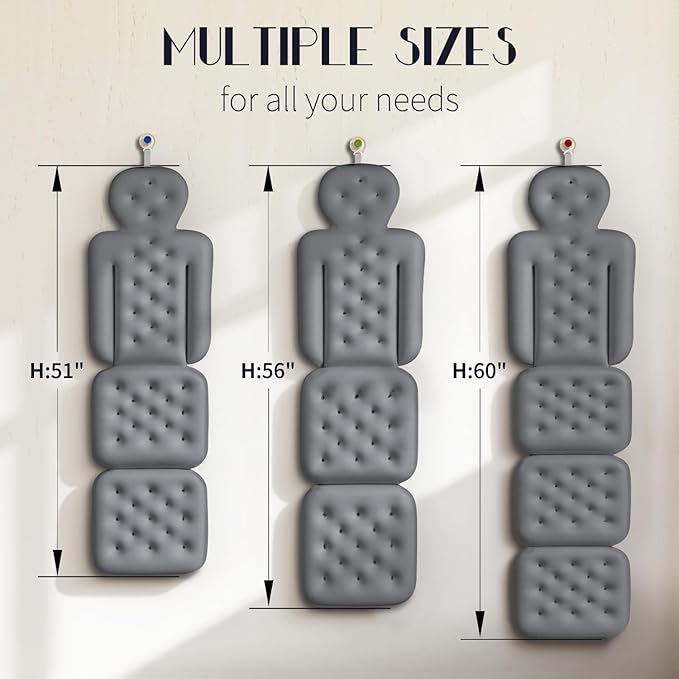 Full Body Bath Pillow for Bathtub, Thick Bathtub Cushion, Luxury Tub Pillow for Bath for Headrest Neck and Back Support Gray 60" x 16"