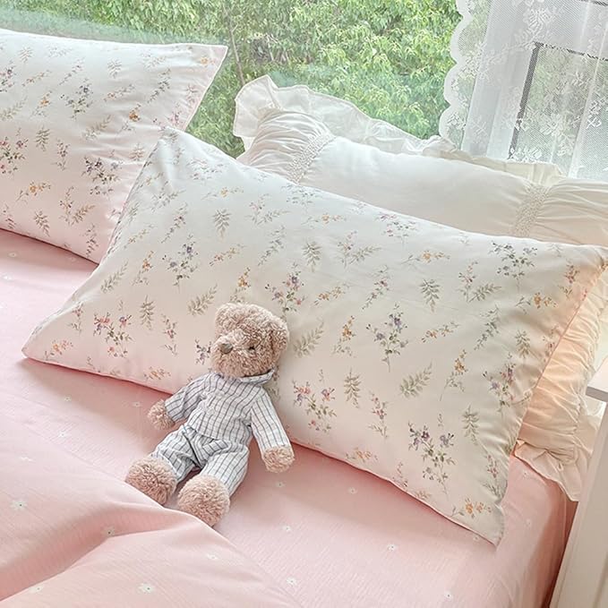 Nayoroom Floral Duvet Cover Queen Size Girls Pink White Botanical Flower Coquette Bedding Set 3 Pieces Soft Breathable Garden Cottagecore Aesthetic Comforter Cover with Pillow Shams