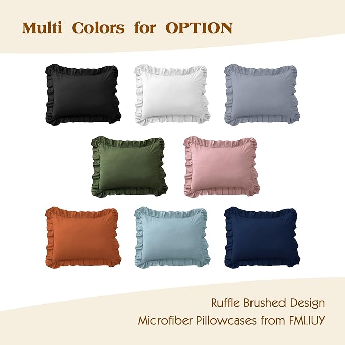 Ruffle Pillow Cases Standard Size Set of 2 –Soft Wrinkle Resistant Brushed Microfiber Ruffled Pillowcases –Envelope Pillow Shams Cover Festive Gift for Hotels,Guest Rooms 20x26 Inch (Black)
