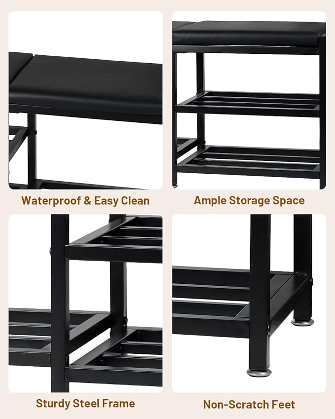 Bsketa Shoe Storage Bench with Seating,Ottoman with Storage Shoes Rack Benches for Entryway Iron Hallway Living Room Bathroom Space-Saving and Robust, Holds Up to 560 lb