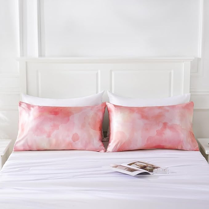 MR&HM Satin Pillowcase for Hair and Skin, Silk Satin Pillowcase 2 Pack, King Size Pillow Cases Set of 2, Silky Pillow Cover with Envelope Closure (20x40, Dream Pink)