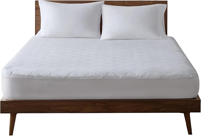 Sleep Philosophy King Mattress Pad, Cotton Mattress Protector Classic Cloud Quilted Bed Cover, All Natural Breathable Mattress Topper Fitted Pocket Fits Up to 18", Machine Washable, White