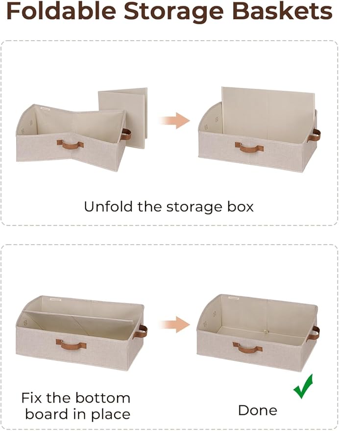 StorageWorks Closet Organizers and Storage, Trapezoid Storage Bins, Fabric Clothes Closet Bins, Storage Baskets for Shelves, Clothing, Toys, Towels, Large, Brown and Beige, 3-Pack