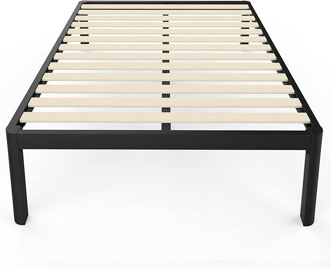 MAF 14 Inch Queen Platform Bed Frames with Wooden Slats, Black 3500 Lbs Heavy Duty Metal Bed Frame with Anti-Collision Round Legs, No Box Spring Needed, Easy Assembly
