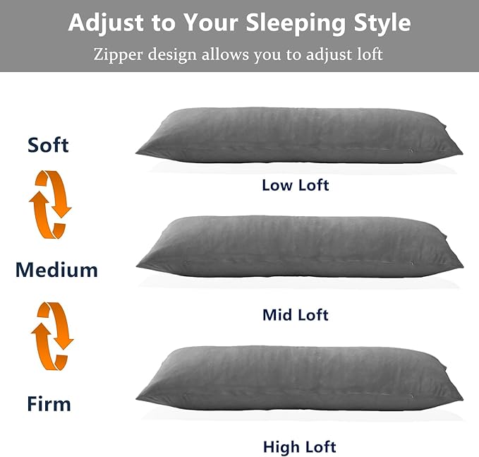 1 MIDDLE ONE Body Pillow, Memory Foam Body Pillows for Adults Sleeping, Long Pillow for Bed, Big Large Firm Full Body Pillow for Side Sleeper, 20x54 Inch, Light Grey