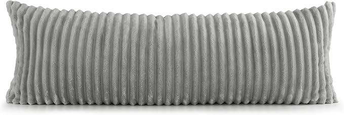 BEDELITE Fluffy Faux Fur Body Pillow Cover with Zipper, Luxury Plush 3D Striped Pillow Cover 20x54 Inches, Super Soft and Cozy Long Body Pillow Pillowcase for Bed Sofa Couch Room Decor(Light Grey)