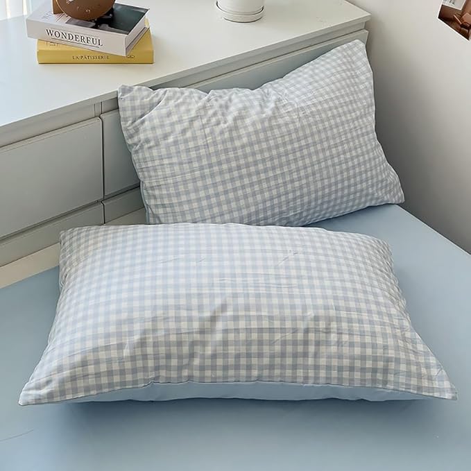 Nayoroom Gingham Duvet Cover Queen Size Reversible Blue Plaid Checkered Duvet Cover 3 Pieces Soft Breathable Washed Microfiber Girls Dorm Bedding Set for All Seasons