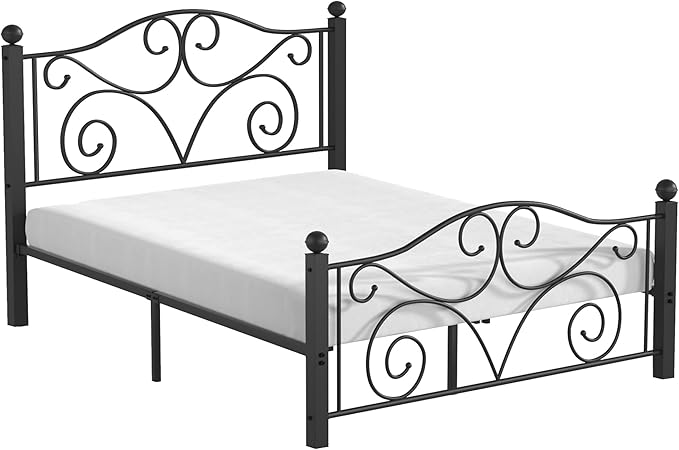 VECELO Full Size Bed Frame with Headboard and Footboard, Heavy Duty Metal Slat Support, Platform Mattress Foundation, No Box Spring Needed, Easy Assembly, Dark Black