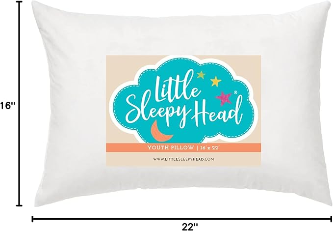 Little Sleepy Head Youth Pillow 16x22 - Soft & Hypoallergenic Bed Pillow Youth Pillows for Sleeping Age 5-10 - Snugly Designed Youth Neck Pillows for Travel, School and Bedtime - (1 Pack)