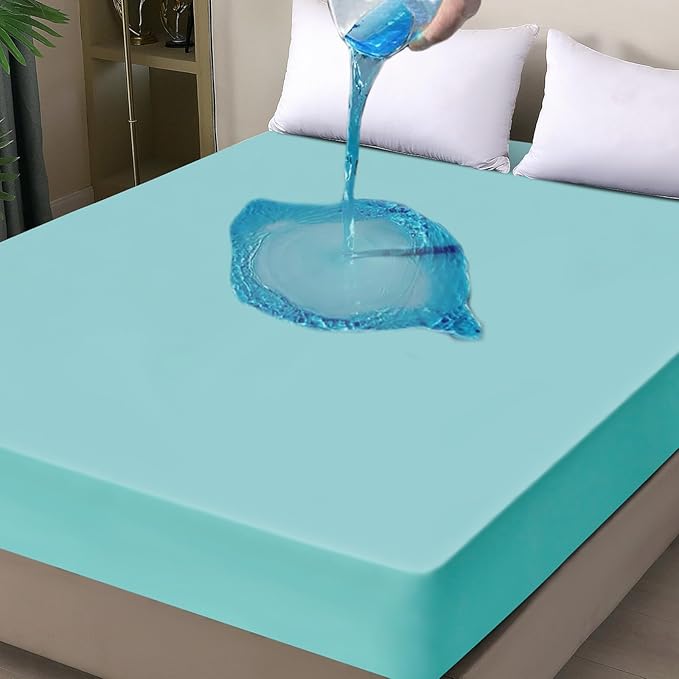Waterproof Mattress Protector King, Fitted Sheet Style Breathable Mattress Cover with Deep Pocket Fits Up to 18'', Noiseless Bed Cover for Kids Adults Pets, Machine Washable (Cyan, 76'' X 80'')