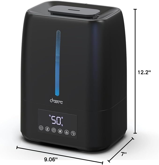 6L Top Fill Ultrasonic Humidifier - Cool and Warm Mist for Bedroom, Baby, Large Rooms & Plants, Smart Humidity Control, Aroma Diffuser, Night Light, 12H Timer, Quiet, Black