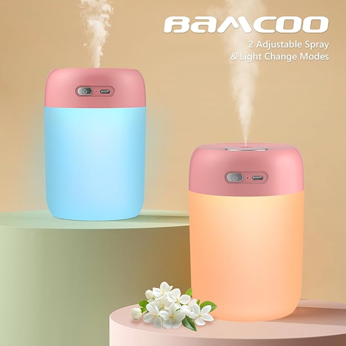 Portable Small Humidifier, 650ml Colorful Mini Humidifier for Bedroom, Office Desktop, Baby Room, Plants, Cool Mist Humidifiers(Deep Pink)