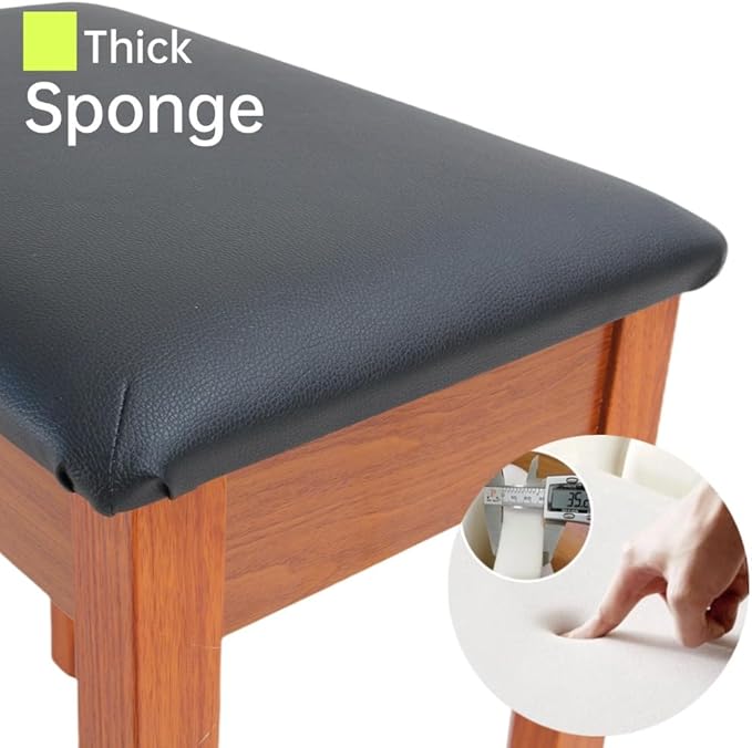 Sanpuli Solid Wood Piano Bench with Storage, Piano Stool and Padded Cushion, Keyboard Bench with Bookcase, Piano Chair and Piano Seat with High-Density Sponges.