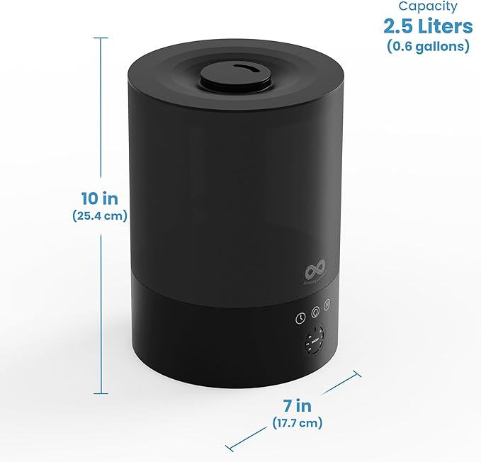Everlasting Comfort 2.5L Top Fill Humidifier for Bedroom – Quiet, Easy to Fill & Clean, 24HR Runtime, Night Lights, Timer, Ultrasonic Cool Mist, Auto Shut-Off for Indoor Use - Black