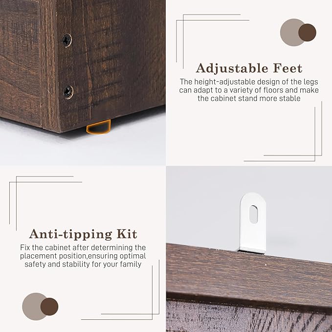 Farmhouse 6 Doors Armoire Wardrobe Closet w/Folding Sliding Barn Door and Lights, LED Armoire Closet w/ 6 Drawers for Bedroom, Freestanding Wooden Wardrobe Storage Closets w/Hanging Rod,Rustic Brown