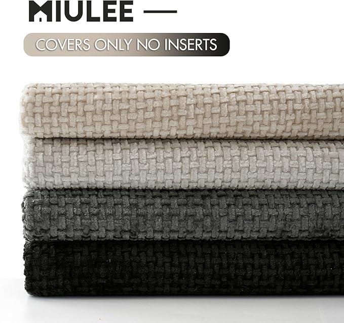 MIULEE Pack of 4 Halloween Couch Throw Pillow Covers 20x20 Inch Neutral Cream/Grey Soft Decorative Chenille Pillow Covers Farmhouse Accent Cushion Covers for Boho Home Decor Sofa Bedroom Living Room