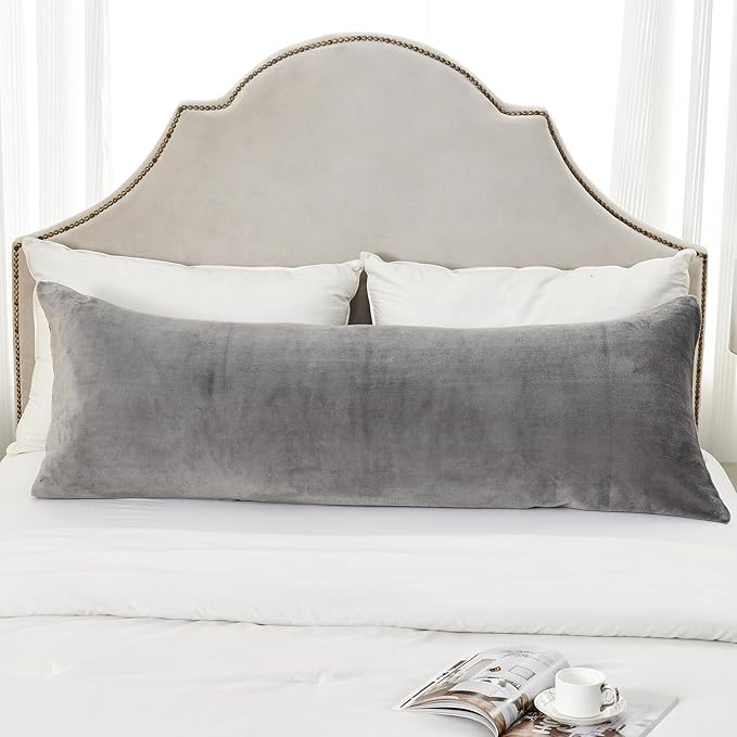 SOCHOW Body Pillow Cover 21x54 Inches, Super Soft and Cozy Fleece Long Body Pillowcase with Zipper Closure,1 Pack, Grey
