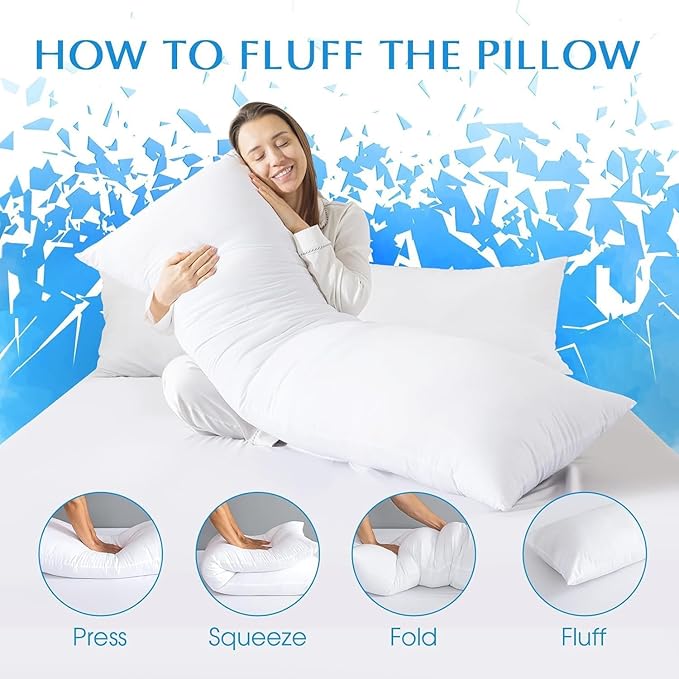 SHOUREN Cotton Memory Foam Body Pillow Insert (2 Pack)- Cooling Breathable Full Body Pillow for Side Sleeper - Soft Long Bed Pillow for Adults - 20 x 54 inch-White