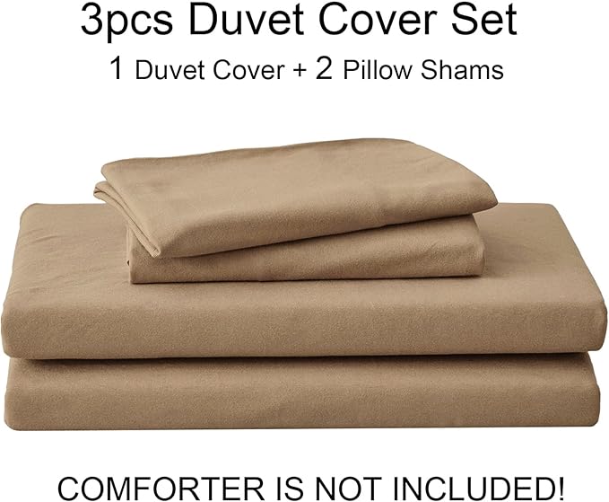PURE ERA Jersey Knit Duvet Cover Set 100% T-Shirt Cotton Super Soft Comfy 3pc Bedding Set with Zipper Closure (Solid Toffee Brown, King)