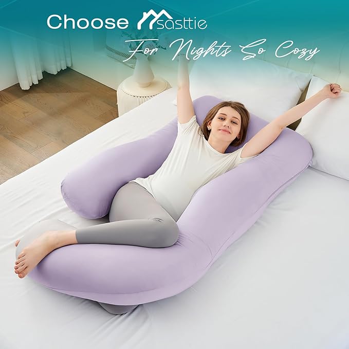 Sasttie Pregnancy Pillows for Sleeping, Jumbo U Shaped Cooling Full Body Pillow with Removable Cover, Pregnant Women Must Haves, Maternity Essential, Lavender