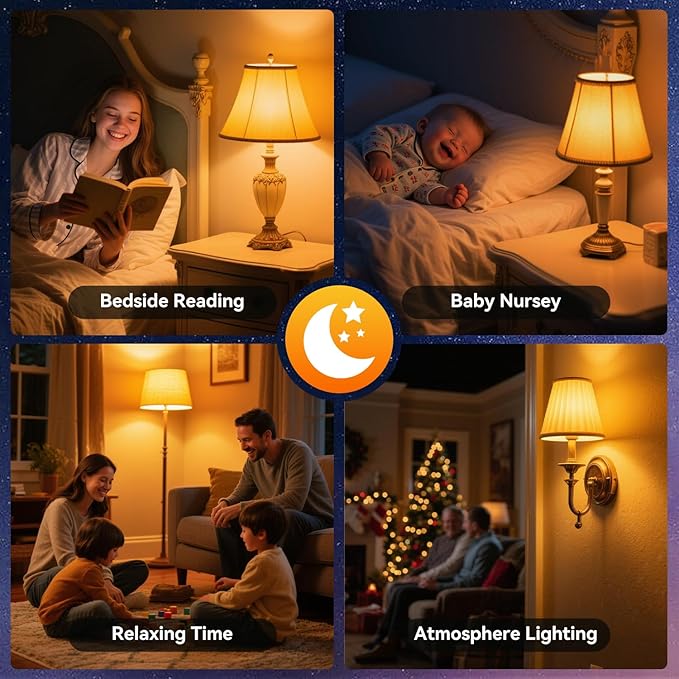 Neporal Amber Sleep Light Bulbs 1800K 4PK, 9W 60 Watt Equivalent, 99.96% Blue Blocking Soft Warm Light Bulbs A19, Amber Night Light E26 for Bedroom and Baby Nursery Light