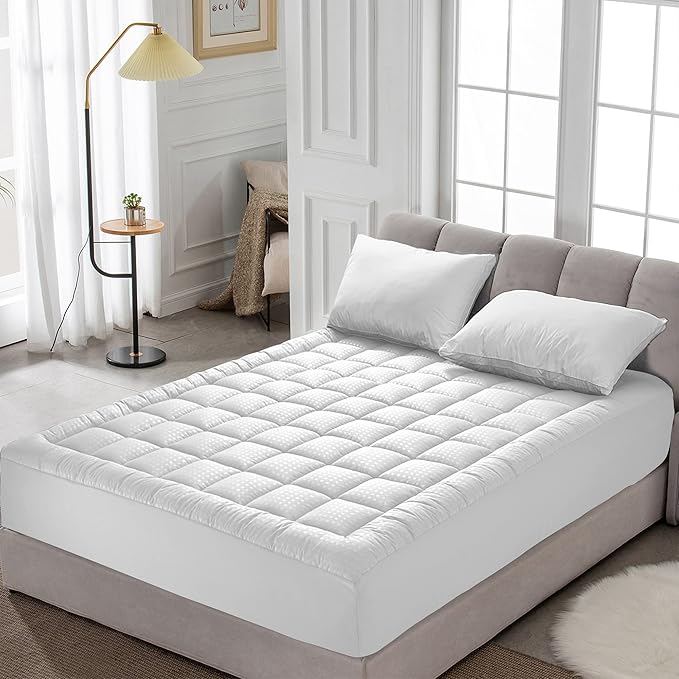 HYLEORY Full XL Mattress Pad Quilted Fitted Mattress Protector Cooling Pillow Top Mattress Cover Breathable Fluffy Soft Mattress Topper with 8-21" Deep Pocket