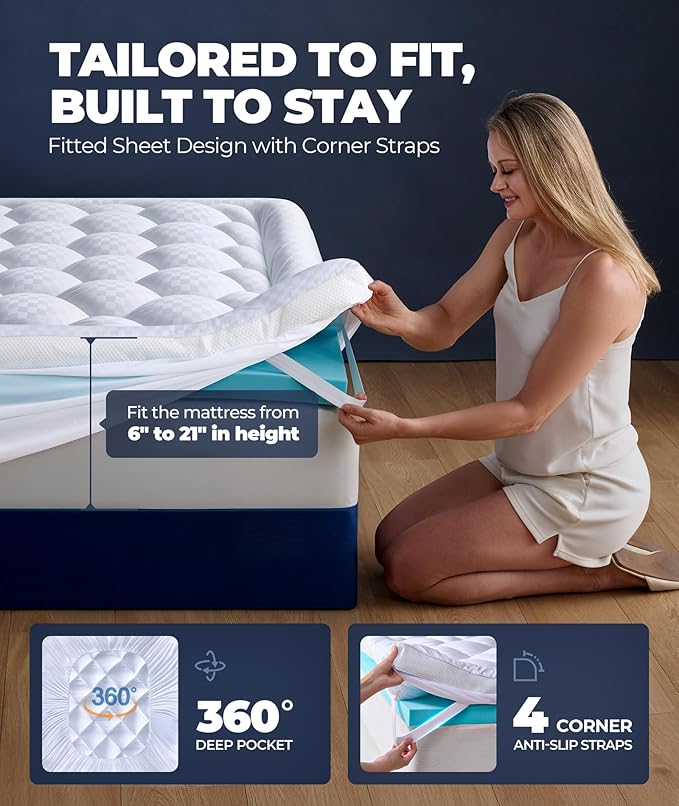 5 Inch Mega Support Memory Foam King Mattress Topper for Pressure Relief, Dual Layer 2.5" Pillow Top King Size Mattress Topper Plus 2.5" Cooling Gel Infused Memory Foam Mattress Pad