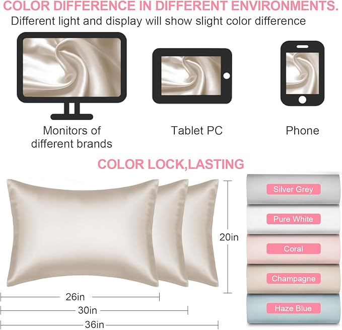 Silk Pillow Cases King Size with Hidden Zipper, Mulberry Silk Pillowcase for Hair and Skin, Smooth and Soft Breathable Cooling Silk Satin Pillow Covers for Sleeping, Gifts for Women, Beige