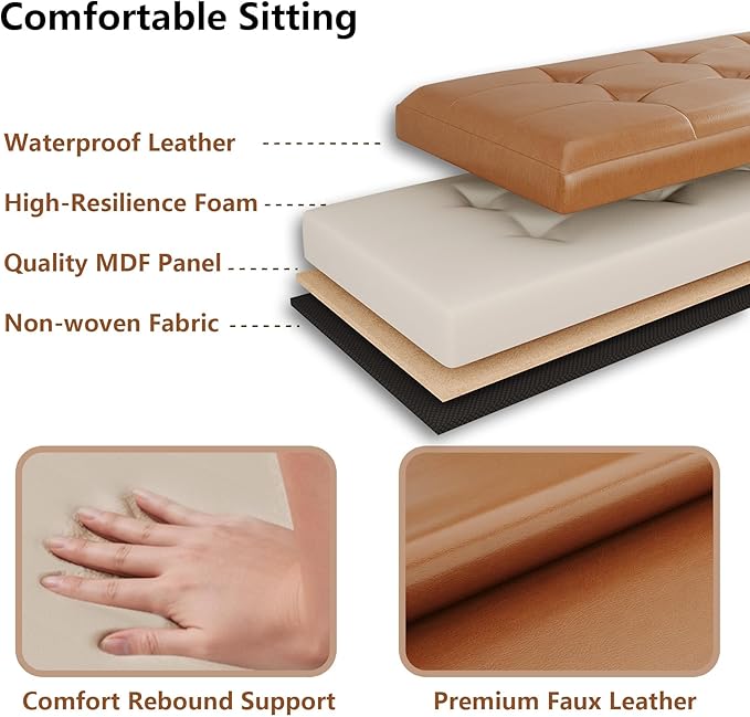 JIUYOTREE 31.5 Inches Ottoman with Storage Bench, Foldable Footstool, Ottoman Foot Rest, End of Bed Bench, Multi-Functional Seat, Storage Chest for Living Room, Bedroom, Entryway (Retro Brown)