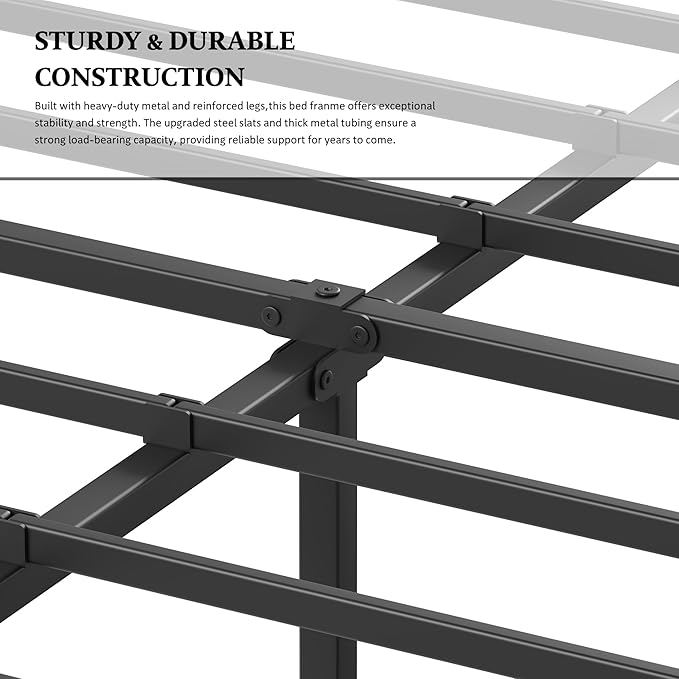 ZIYOO 18 inch Full Bed Frames with Mattress Slide Stopper, Vintage Style, 1500LBS Heavy Duty Steel Slats, Prevent Mattress from Sliding, No Box Spring Needed, Platform Noise-Free