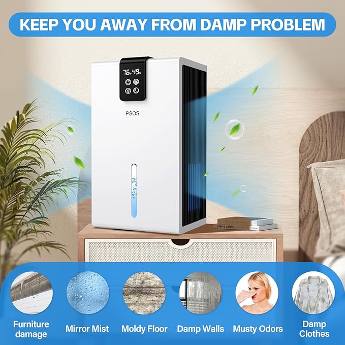 Dehumidifier, Dehumidifiers for Home, 98 OZ Water Tank, (1000 sq.ft) Quiet Dehumidifier for Basement Bathroom Bedroom with Humidity Display, Auto Shut Off, Relaxing 7 Color Ambient Light(White)