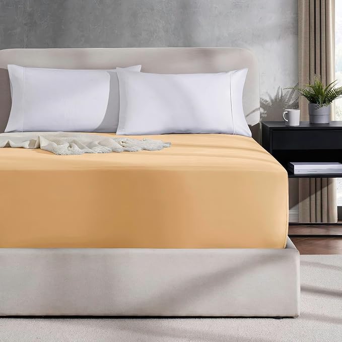 Nestl 2 Pack Camel Gold Fitted Sheet Extra Deep Pocket, Hotel Luxury TwinFitted Sheet Only Easily Fits 18 to 24 Inch Mattress, Super Soft, Wrinkle-Free and Breathable with Corner Straps
