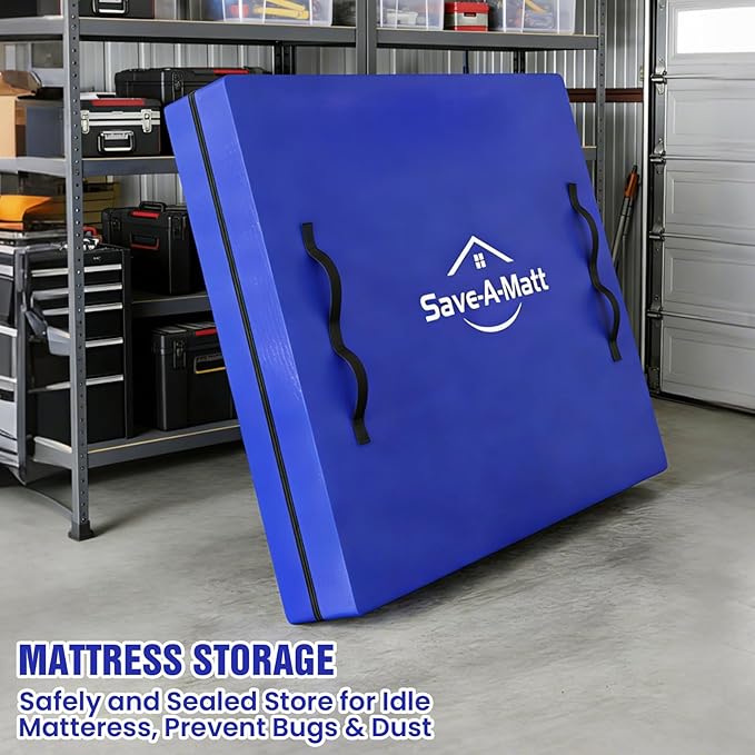 SaveAMatt Mattress Bags for Moving - Extra Thick & Durable Queen Mattress Cover for Moving - Reusable Waterproof Tarp Mattress Protector with Heavy Duty Handles (82’’x63’’x15’’ Queen Size)