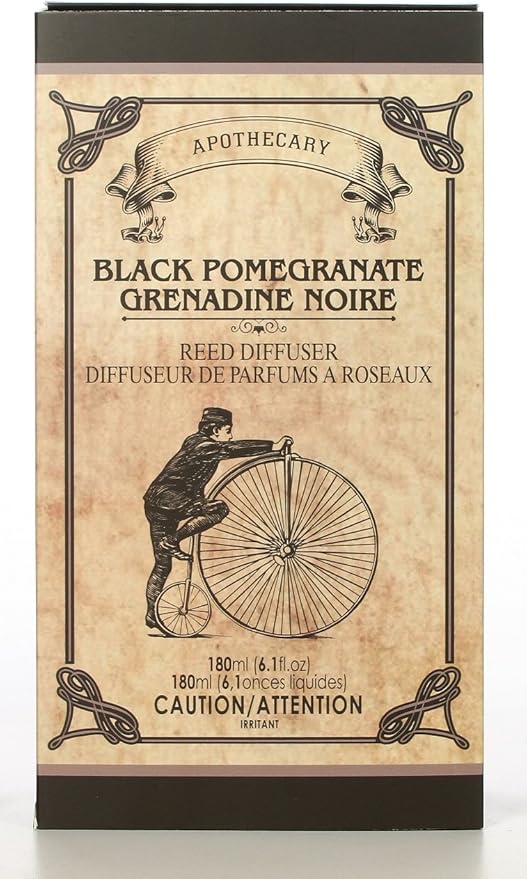 Hosley Reed Diffuser Set, 6.1 oz Apothecary Black Pomegranate Glass Scented Diffuser with Sticks Home Fragrance Reed Diffuser for Bathroom Shelf Décor, Home Décor, Office & Spa