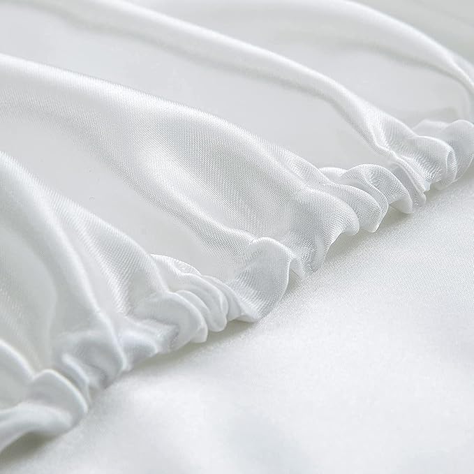 Homiest 4pcs Extra Deep Pocket Satin Sheets King Size Bed Set, 18-24 Inch Deep Pocket Bed Sheets White Satin Sheet Set, Silky Satin Bedding Set Luxury Fitted Sheet Set Fits Ultra Deep Mattress
