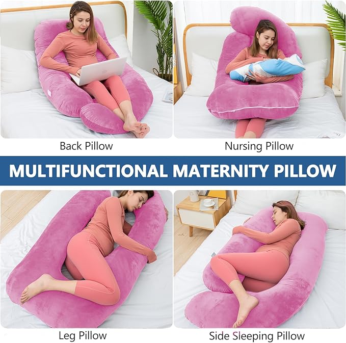 Shredded Memory Foam Body Pillow, Pregnancy Pillows for Sleeping, Maternity Pillow for Pregnant Women, Memory Foam Filling U Shaped Body Pillow with Velvet Cover (Purple, 60 inch)