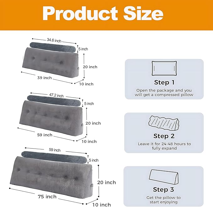Headboard Pillow King, Large Triangular Wedge Cushion with Neck Roll Pillow for Reading Sitting Working, Backrest Positioning Support Bodypillow with Removable Washable Cover for Bed Dorm Sofa