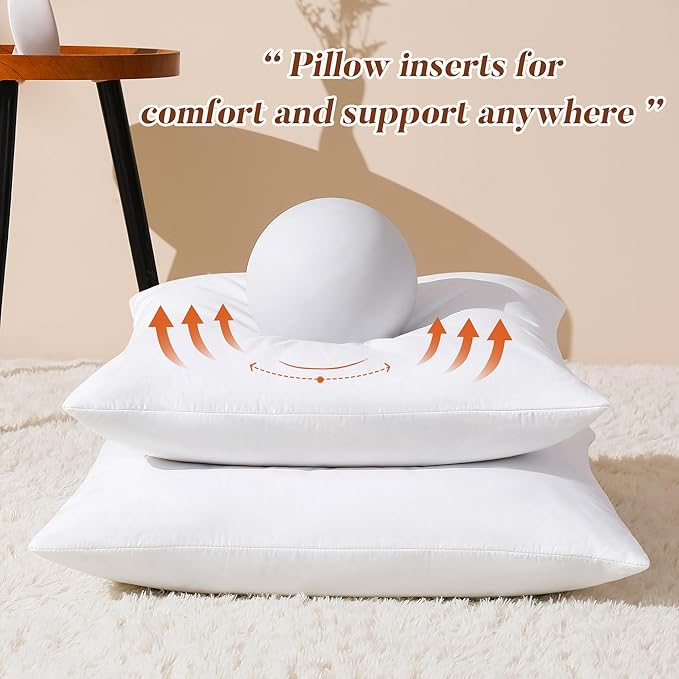 DOWNSTORIA 18x18 Feather Down Pillow Inserts Set of 2, Decorative Pillows with 100% Coton Cover, Throw Pillow for Bed, Couch and Sofa.