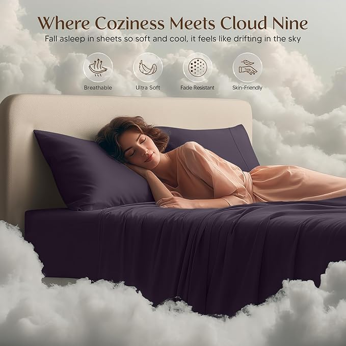 Utopia Bedding Twin Sheet Set – 3 Piece Bed Sheets for Twin Size Bed, Soft and Breathable Microfiber, Includes 1 Fitted Sheet, 1 Flat Sheet and 1 Pillowcase – Oeko Tex (Dark Purple)