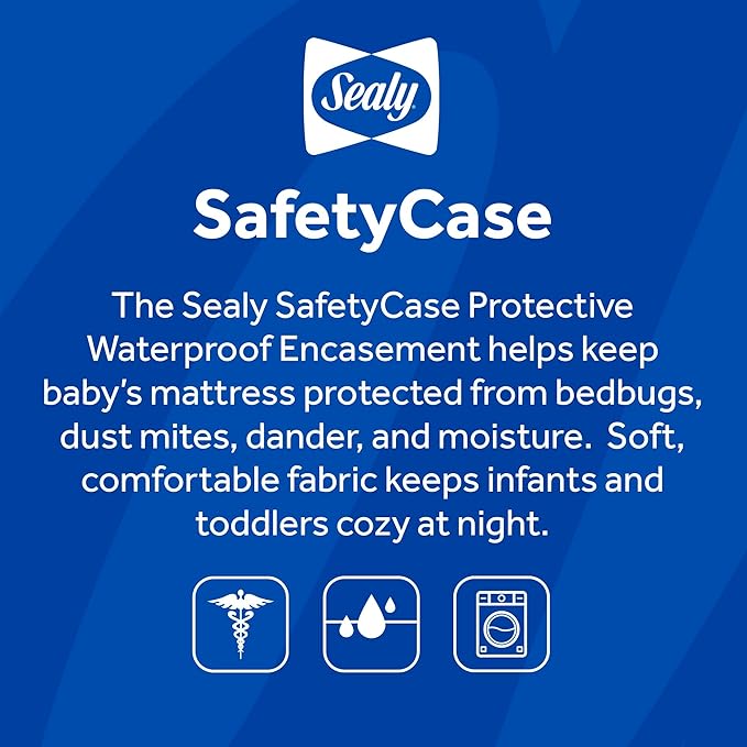 Sealy Baby SafetyCase Breathable Waterproof Crib Mattress Protector Pad, Toddler Bed Cover, Zippered Bedding Encasement, Noiseless, Machine Washable / Dryer Friendly, 52x28” - White