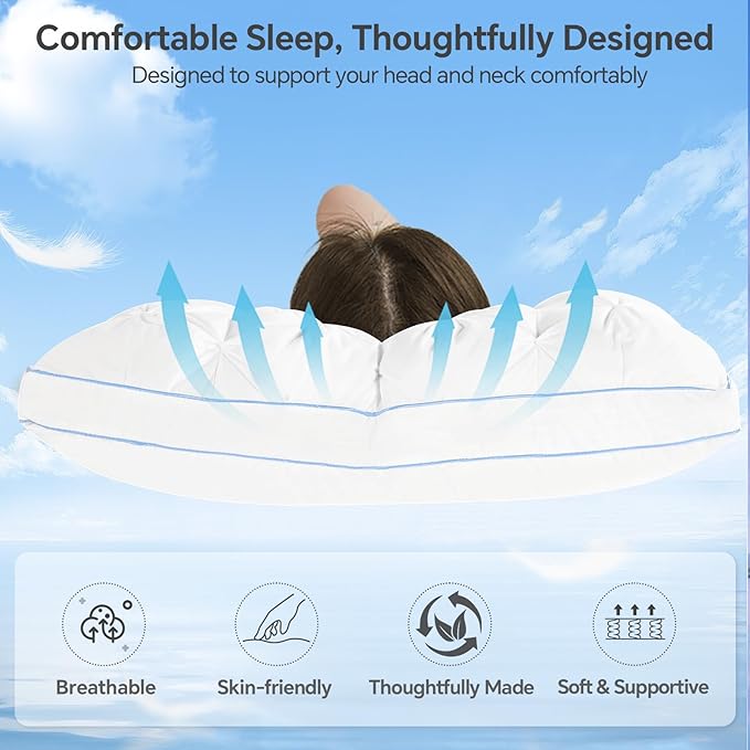QUTOOL Luxury Hotel Goose Feather Pillow, 100% Cotton Cover, Soft Support Pillow, Suitable for Sleepers on the Back, Sides, and Stomach, Queen Size Bed Pillows Set of 2