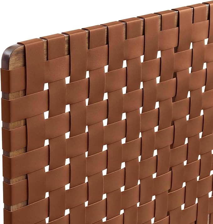 Modway Sparta Vegan Leather Weave Full Headboard in Walnut Brown Faux Leather Full Headboard Only, Height Adjustable Headboard, Freestanding Headboard for Teenager's Bedroom