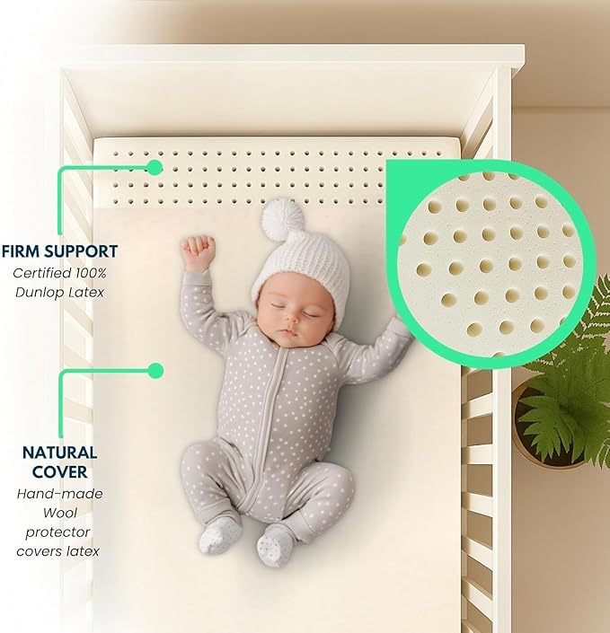 3” Inch Latex Organic Crib and Toddler Bed Mattress Topper with Australian Wool Cover (Portable Crib, 36"x26"), GOLS Certified, Hypoallergenic and Breathable, Soft and Cooling, Made in USA
