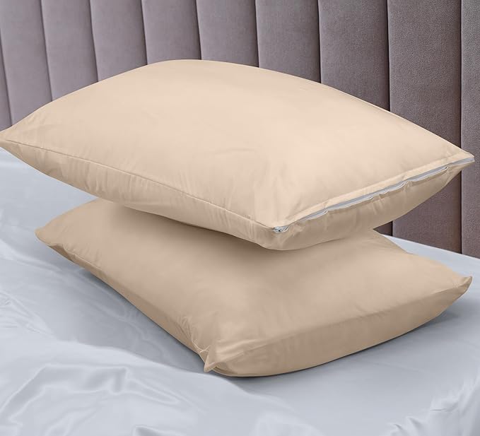 Utopia Bedding Premium 100% Waterproof Pillow Protectors with Zipper Queen Size (Set of 2), Bed Bug and Dust Mite Proof Zippered Pillow Covers, Pillow Encasement Cases, Beige