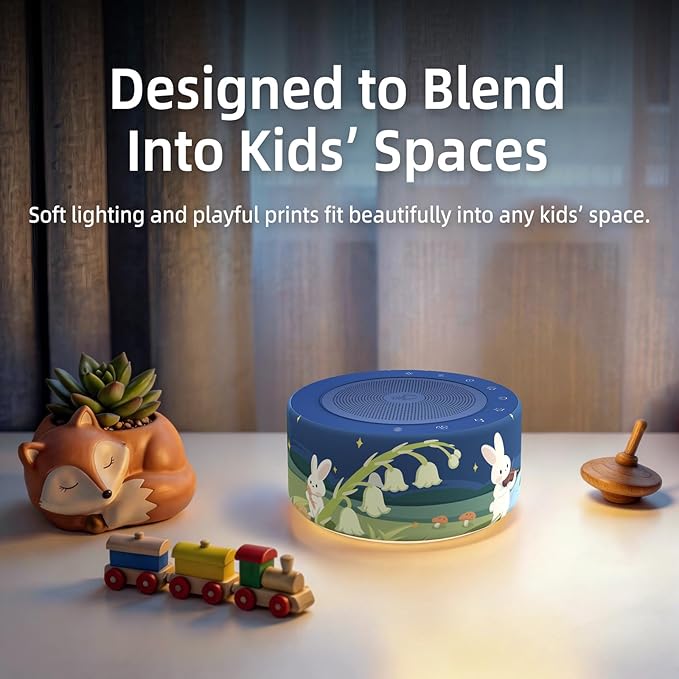Kipcush White Noise Machine - Soft Non-Glare Nursery Lamp, 30 Soothing Sounds, 8 Color Lights, Max 8-Hour Timer for Baby & Adults