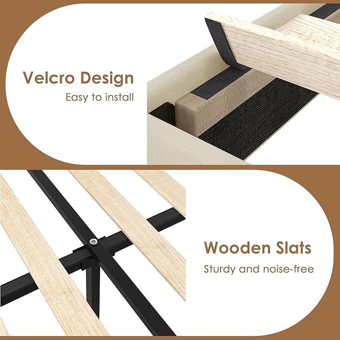 VECELO Full Size Platform Bed Frame with Height Adjustable Upholstered Headboard, Modern Mattress Foundation,Strong Wood Slat Support, No Box Spring Needed, Easy Assembly,Beige
