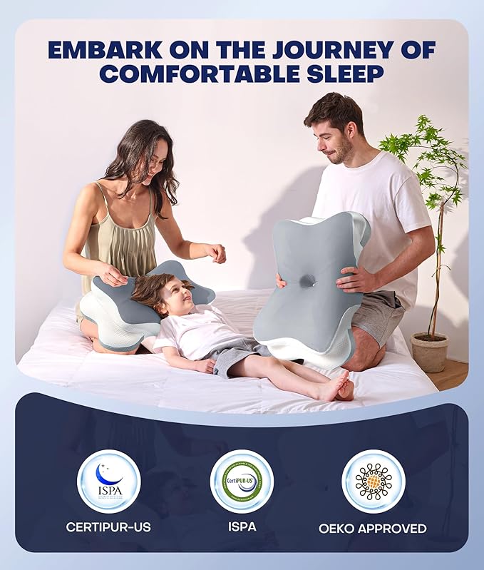 Ultra Pain Relief Cervical Neck Pillow for Sleeping, 5X Support Ergonomic Contour Pillow for Deep Sleep, Cooling Memory Foam Pillows for Adults, Orthopedic Bed Pillow for Side Back, Stomach Sleepers