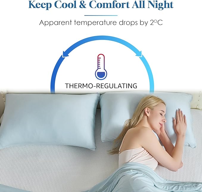 CHOSHOME Cooling Pillow Cases Zipper Pillow Covers Q-Max > 0.45 Zippered Pillowcases for Hot Sleepers, Soft, Breathable, Skin-Friendly, 2 Pack (Standard, 20"x26", Ice Blue)